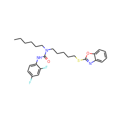 CCCCCCN(CCCCCSc1nc2ccccc2o1)C(=O)Nc1ccc(F)cc1F ZINC000029413364