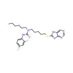 CCCCCCN(CCCCCSc1nc2ncncc2[nH]1)C(=O)Nc1ccc(F)cc1F ZINC000029409914