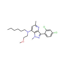 CCCCCCN(CCOC)c1cc(C)nc2c(-c3ccc(Cl)cc3Cl)nn(C)c12 ZINC000013553431