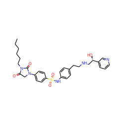 CCCCCCN1C(=O)CN(c2ccc(S(=O)(=O)Nc3ccc(CCNC[C@H](O)c4cccnc4)cc3)cc2)C1=O ZINC000026502514