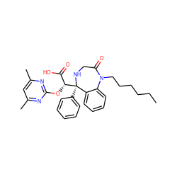 CCCCCCN1C(=O)CN[C@](c2ccccc2)([C@H](Oc2nc(C)cc(C)n2)C(=O)O)c2ccccc21 ZINC000013561034