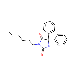 CCCCCCN1C(=O)NC(c2ccccc2)(c2ccccc2)C1=O ZINC000013473139