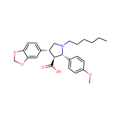 CCCCCCN1C[C@@H](c2ccc3c(c2)OCO3)[C@H](C(=O)O)[C@H]1c1ccc(OC)cc1 ZINC000013746847