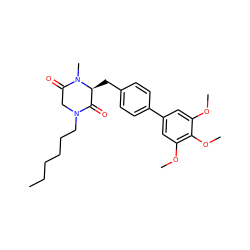 CCCCCCN1CC(=O)N(C)[C@@H](Cc2ccc(-c3cc(OC)c(OC)c(OC)c3)cc2)C1=O ZINC000029461899