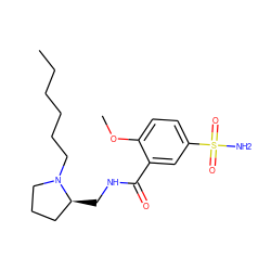 CCCCCCN1CCC[C@@H]1CNC(=O)c1cc(S(N)(=O)=O)ccc1OC ZINC000013860951