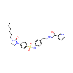 CCCCCCN1CCN(c2ccc(S(=O)(=O)Nc3ccc(CCNC[C@H](O)c4cccnc4)cc3)cc2)C1=O ZINC000026502271