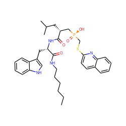 CCCCCCNC(=O)[C@H](Cc1c[nH]c2ccccc12)NC(=O)[C@H](CC(C)C)C[P@](=O)(O)CSc1ccc2ccccc2n1 ZINC000029214076