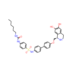 CCCCCCNC(=O)Nc1ccc(S(=O)(=O)Nc2ccc(-c3ccc(OC[C@@H]4NCCc5cc(O)c(O)cc54)cc3)cc2)cc1 ZINC000026388984