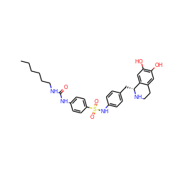 CCCCCCNC(=O)Nc1ccc(S(=O)(=O)Nc2ccc(C[C@H]3NCCc4cc(O)c(O)cc43)cc2)cc1 ZINC000003923853