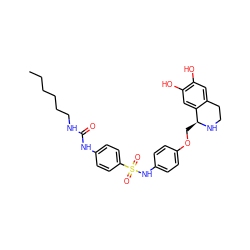 CCCCCCNC(=O)Nc1ccc(S(=O)(=O)Nc2ccc(OC[C@@H]3NCCc4cc(O)c(O)cc43)cc2)cc1 ZINC000026385115