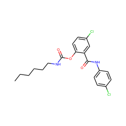 CCCCCCNC(=O)Oc1ccc(Cl)cc1C(=O)Nc1ccc(Cl)cc1 ZINC000045374004