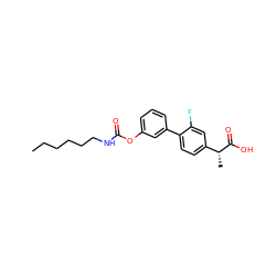 CCCCCCNC(=O)Oc1cccc(-c2ccc([C@@H](C)C(=O)O)cc2F)c1 ZINC000143640041