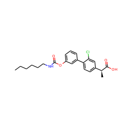 CCCCCCNC(=O)Oc1cccc(-c2ccc([C@H](C)C(=O)O)cc2Cl)c1 ZINC000653717862