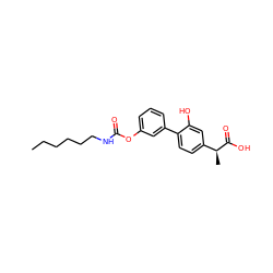 CCCCCCNC(=O)Oc1cccc(-c2ccc([C@H](C)C(=O)O)cc2O)c1 ZINC000653726404