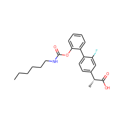 CCCCCCNC(=O)Oc1ccccc1-c1ccc([C@@H](C)C(=O)O)cc1F ZINC000143704897