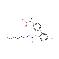 CCCCCCNC(=O)n1c2ccc(Cl)cc2c2ccc([C@@H](C)C(=O)O)cc21 ZINC000095555553