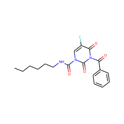 CCCCCCNC(=O)n1cc(F)c(=O)n(C(=O)c2ccccc2)c1=O ZINC000095592673