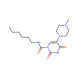 CCCCCCNC(=O)n1cc(N2CCN(C)CC2)c(=O)[nH]c1=O ZINC000095589800