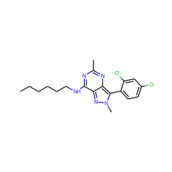 CCCCCCNc1nc(C)nc2c(-c3ccc(Cl)cc3Cl)n(C)nc12 ZINC000013445105