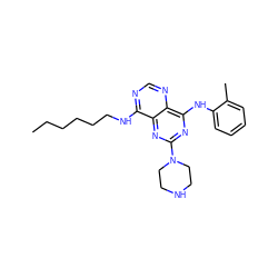 CCCCCCNc1ncnc2c(Nc3ccccc3C)nc(N3CCNCC3)nc12 ZINC000084619030