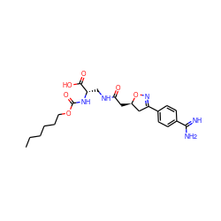 CCCCCCOC(=O)N[C@@H](CNC(=O)C[C@@H]1CC(c2ccc(C(=N)N)cc2)=NO1)C(=O)O ZINC000013763346