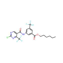 CCCCCCOC(=O)c1cc(NC(=O)c2cnc(Cl)nc2C(F)(F)F)cc(C(F)(F)F)c1 ZINC000013555218