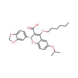 CCCCCCOC1=C(C(=O)O)[C@@H](c2ccc3c(c2)OCO3)Oc2ccc(OC(C)C)cc21 ZINC000013473439