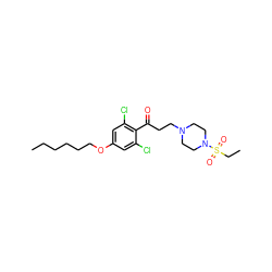 CCCCCCOc1cc(Cl)c(C(=O)CCN2CCN(S(=O)(=O)CC)CC2)c(Cl)c1 ZINC000043011740