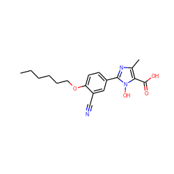 CCCCCCOc1ccc(-c2nc(C)c(C(=O)O)n2O)cc1C#N ZINC000205076364