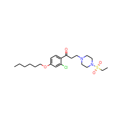 CCCCCCOc1ccc(C(=O)CCN2CCN(S(=O)(=O)CC)CC2)c(Cl)c1 ZINC000043021796