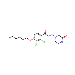 CCCCCCOc1ccc(C(=O)CCN2CCNC(=O)C2)c(Cl)c1Cl ZINC000096307640