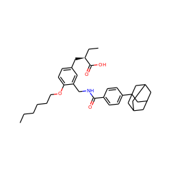 CCCCCCOc1ccc(C[C@@H](CC)C(=O)O)cc1CNC(=O)c1ccc(C23CC4CC(CC(C4)C2)C3)cc1 ZINC000029127164