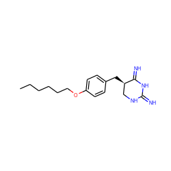 CCCCCCOc1ccc(C[C@@H]2CNC(=N)NC2=N)cc1 ZINC000013757733