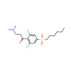 CCCCCCS(=O)(=O)c1cc(Cl)c(C(=O)CCN(C)C)c(Cl)c1 ZINC000043074478