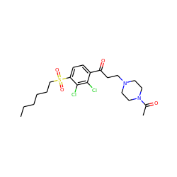 CCCCCCS(=O)(=O)c1ccc(C(=O)CCN2CCN(C(C)=O)CC2)c(Cl)c1Cl ZINC000043076249