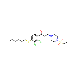 CCCCCCSc1ccc(C(=O)CCN2CCN(S(=O)(=O)CC)CC2)c(Cl)c1Cl ZINC000043062070