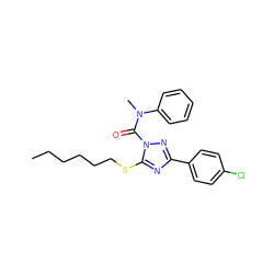 CCCCCCSc1nc(-c2ccc(Cl)cc2)nn1C(=O)N(C)c1ccccc1 ZINC000013533148