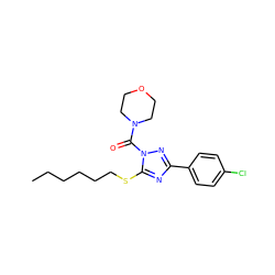 CCCCCCSc1nc(-c2ccc(Cl)cc2)nn1C(=O)N1CCOCC1 ZINC000013533109