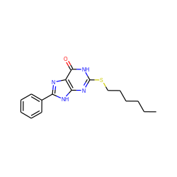 CCCCCCSc1nc2[nH]c(-c3ccccc3)nc2c(=O)[nH]1 ZINC000013756641