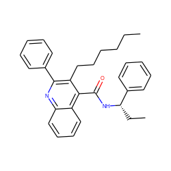 CCCCCCc1c(-c2ccccc2)nc2ccccc2c1C(=O)N[C@@H](CC)c1ccccc1 ZINC000013795663