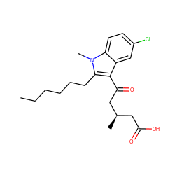 CCCCCCc1c(C(=O)C[C@H](C)CC(=O)O)c2cc(Cl)ccc2n1C ZINC000103270827