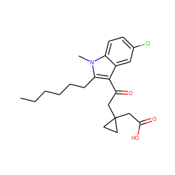 CCCCCCc1c(C(=O)CC2(CC(=O)O)CC2)c2cc(Cl)ccc2n1C ZINC001772613232