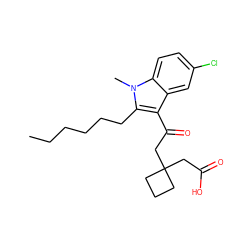 CCCCCCc1c(C(=O)CC2(CC(=O)O)CCC2)c2cc(Cl)ccc2n1C ZINC001772601121