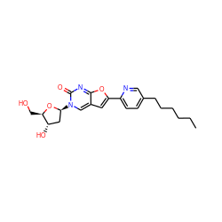 CCCCCCc1ccc(-c2cc3cn([C@H]4C[C@H](O)[C@@H](CO)O4)c(=O)nc3o2)nc1 ZINC000028710411