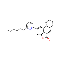 CCCCCCc1cccc(/C=C/[C@@H]2[C@@H]3[C@@H](C)OC(=O)[C@@H]3C[C@@H]3CCCC[C@H]32)n1 ZINC000013673128