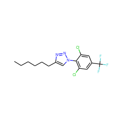 CCCCCCc1cn(-c2c(Cl)cc(C(F)(F)F)cc2Cl)nn1 ZINC000028825628