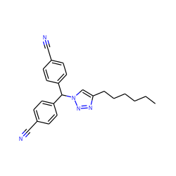 CCCCCCc1cn(C(c2ccc(C#N)cc2)c2ccc(C#N)cc2)nn1 ZINC000072184158