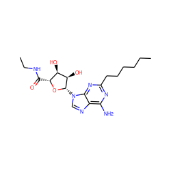 CCCCCCc1nc(N)c2ncn([C@@H]3O[C@H](C(=O)NCC)[C@@H](O)[C@H]3O)c2n1 ZINC000013759778