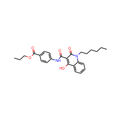 CCCCCCn1c(=O)c(C(=O)Nc2ccc(C(=O)OCCC)cc2)c(O)c2ccccc21 ZINC000100551182