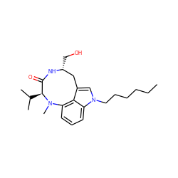 CCCCCCn1cc2c3c(cccc31)N(C)[C@@H](C(C)C)C(=O)N[C@H](CO)C2 ZINC000005138883